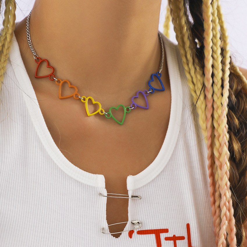 Bijoux simples et creux, colliers hip-hop en forme de cœur coloré, design de niche, collier étoile en perles artificielles_voghion.com