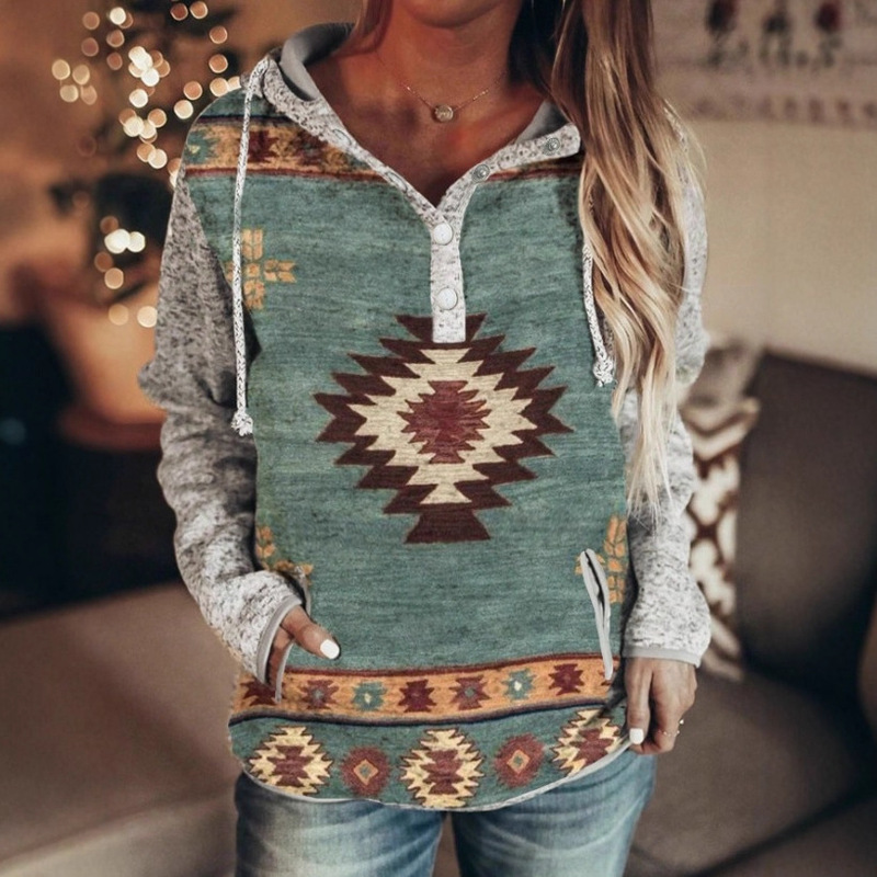 Women's Western Ethnic Style Printed Pullover Hoodie Casual Retro Printed Hooded Sweatshirt Women's Top Women's Western Ethnic Style Printed Pullover Hoodie Casual Retro Printed Hooded Sweatshirt Women's Top
