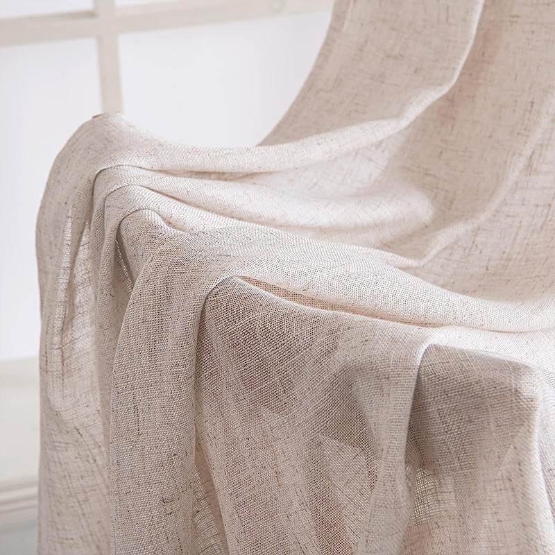 Transfronterizo Amazon venta caliente lino imitación tela de lino espalda escalada barra de penetración dormitorio sala de estar transparente tela de ventana de productos terminados