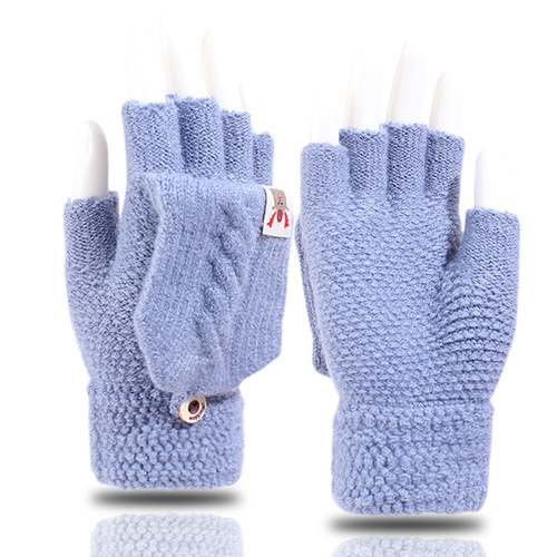 WINTER/SUMMER WOMEN'S STUDENT THUMBLESS FLAP GLOVES FOR WRITING, RIDING, TEXTURED, THICK HEATED CABLE KNIT GLOVES