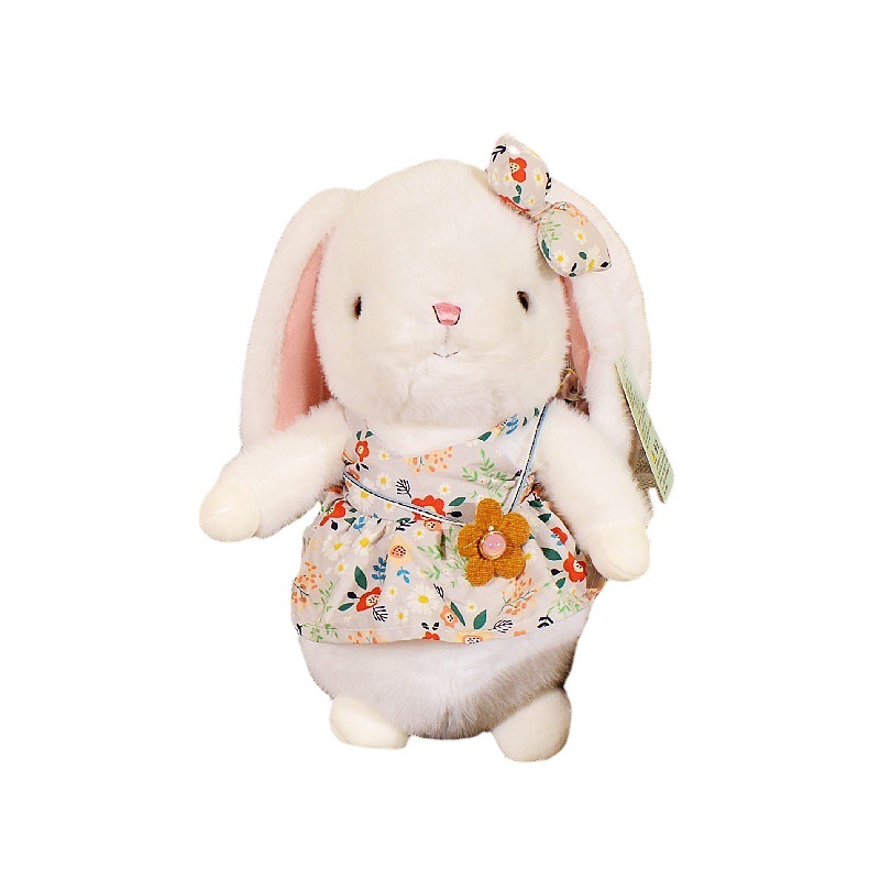 Animales pastorales, conejo blanco, peluche, falda floral, muñeca de conejo, máquina de muñecas, muñeca, regalo de cumpleaños para niña, transfronterizo