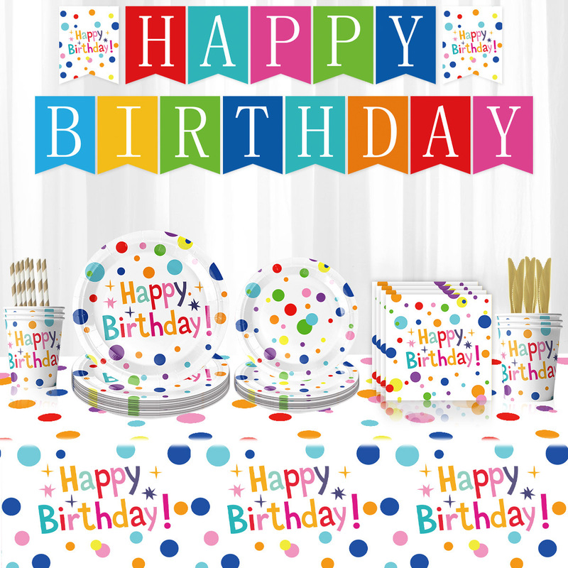 Cross-border Color Dot Party Paper Tray Birthday Party Disposable Tableware Color Polka Party Decoration Supplies