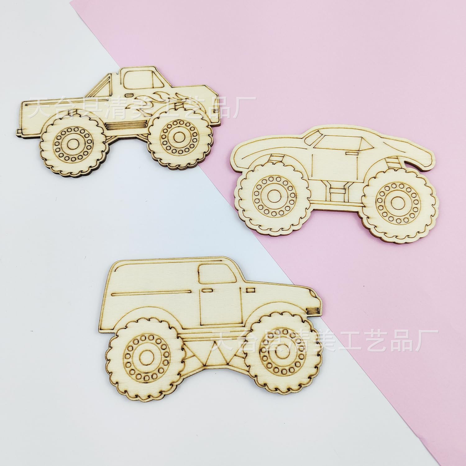 Camión monstruo de madera sin terminar hueca camión artesanal juego de fiesta vehículo de regalo pintado adornos de madera