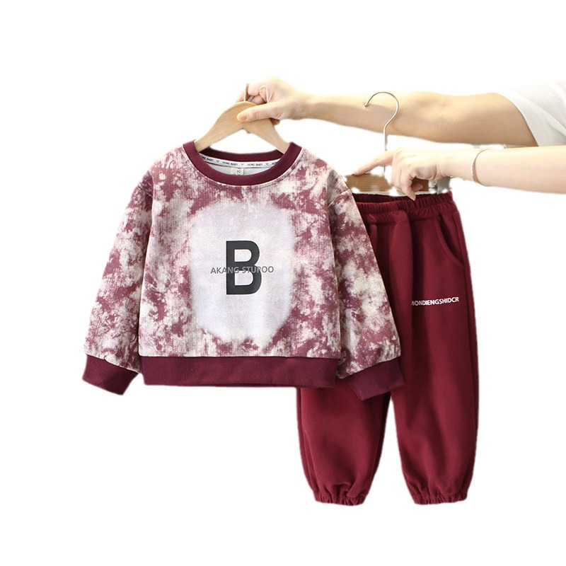 6137 Traje de suéter para niños Primavera y otoño de dos piezas para niños Pantalones de suéter con estampado de letras geniales y guapos para hombres Ropa deportiva de otoño