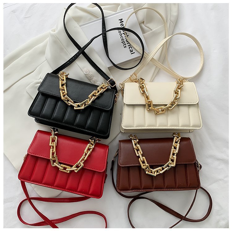 Women's Small Summer Pu Leather Stripe Solid Color Vintage Style Chain Square Flip Cover Handbag display picture 6