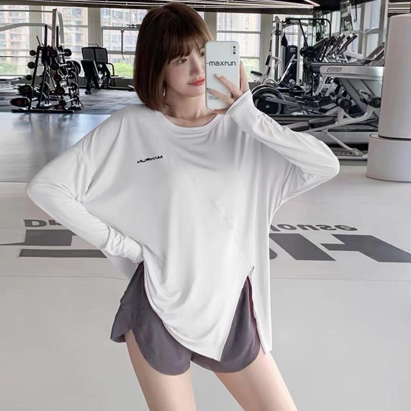 1 Split Sports Top plus size Sports Blouse Quick-drying T-shirt plus size Fitness Wear Long-sleeved Yoga Top Women's Loose 1 Split Sports Top plus size Sports Blouse Quick-drying T-shirt plus size Fitness Wear Long-sleeved Yoga Top Women's Loose
