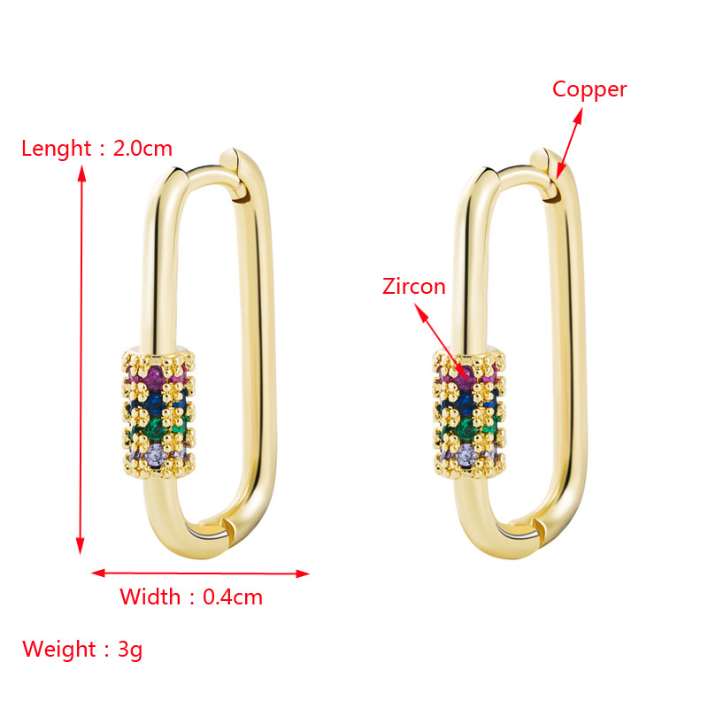 Nihaojewelry Wholesale Jewelry Simple Carabiner Style Copper Inlaid Color Zircon Ear Buckle display picture 1