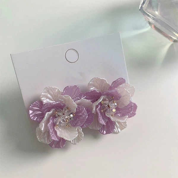 Purple and white flower earrings (A3320)