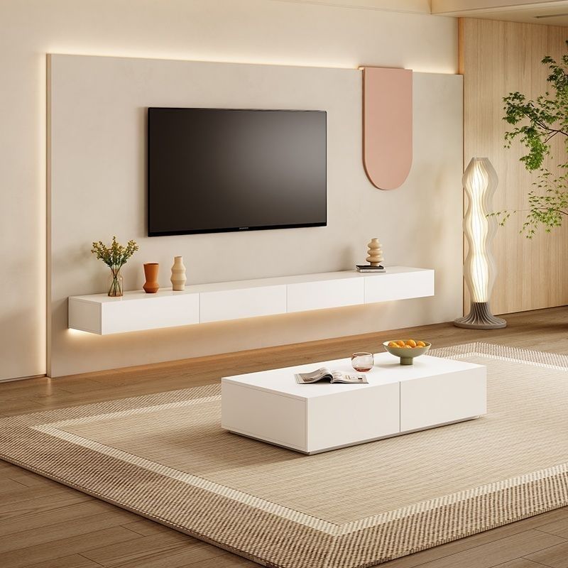 Modern Simple Suspended Tv Cabinet Suspended Suspended Tv Wall Cabinet Small Living Room Cream Style Combination Coffee Table