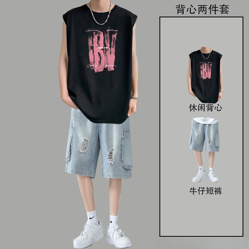 2025 New Summer Cotton Bv Vest Men's Set Sleeveless T-Shirt Tank Top Cool Stylish Outfit Complete Set 2025 New Summer Cotton Bv Vest Men's Set Sleeveless T-Shirt Tank Top Cool Stylish Outfit Complete Set