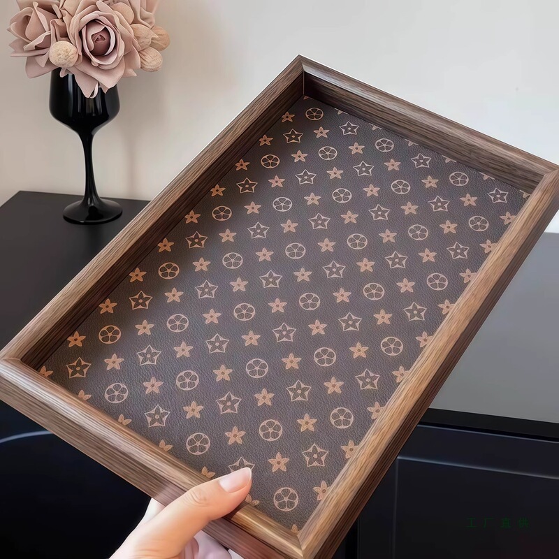 Retro Tea Tray Walnut Jewelry Rectangular Light Luxury Wooden Storage Wine Glass Tea Water Toy Tea Tray Tray