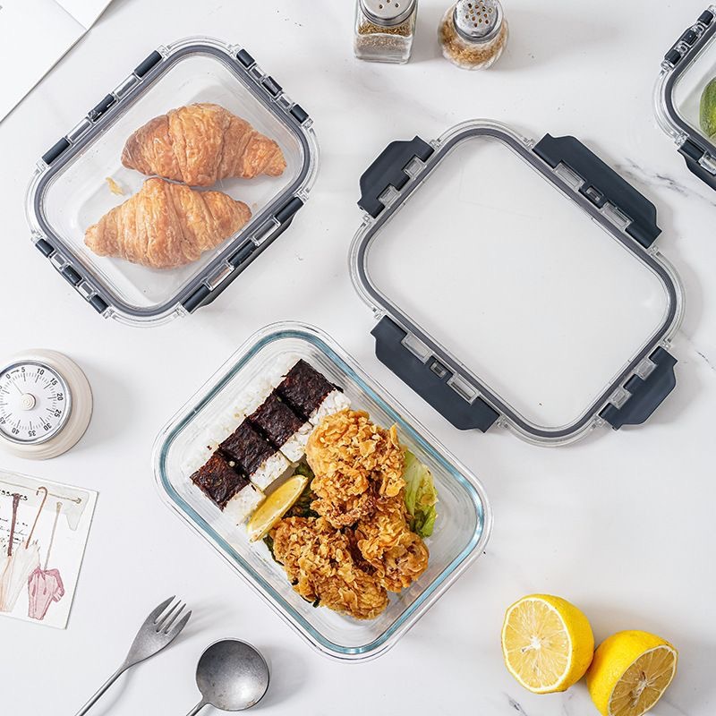 Tazón de preservación transfronteriza calefacción caja de preservación transparente caja de alimentos rectangular alta borosilicona caja de almuerzo de vidrio Amazon