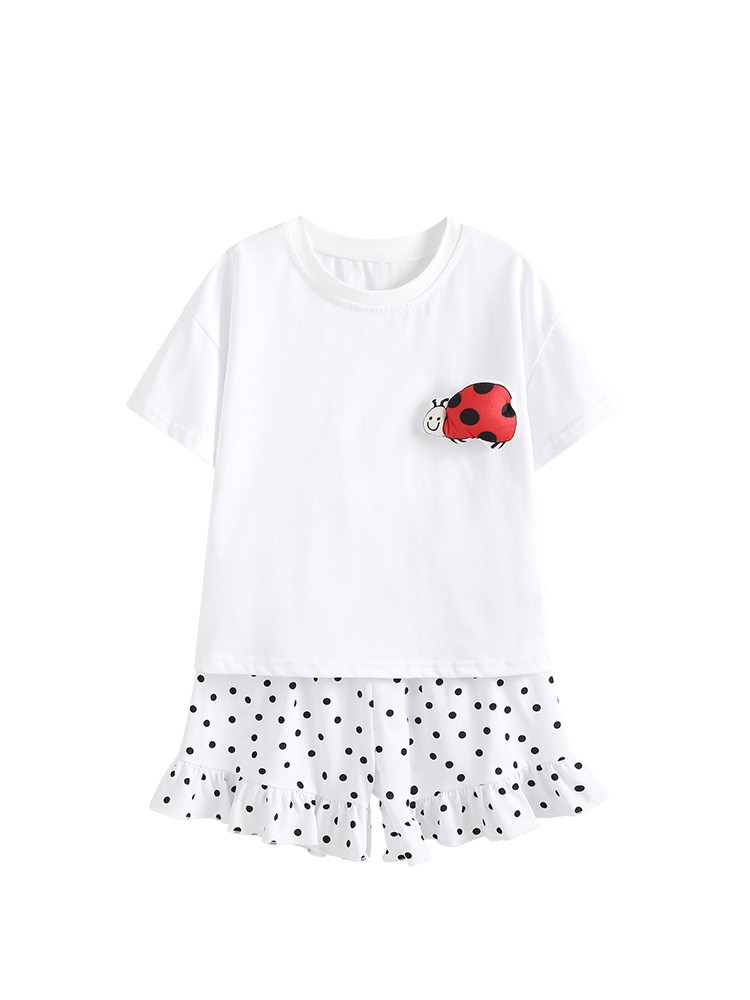 Transfronterizo malwee niñas camisetas de cuello redondo de verano nuevas mangas cortas de verano, Europa y Estados Unidos, niños y medianos, dos piezas de estilo extranjero
