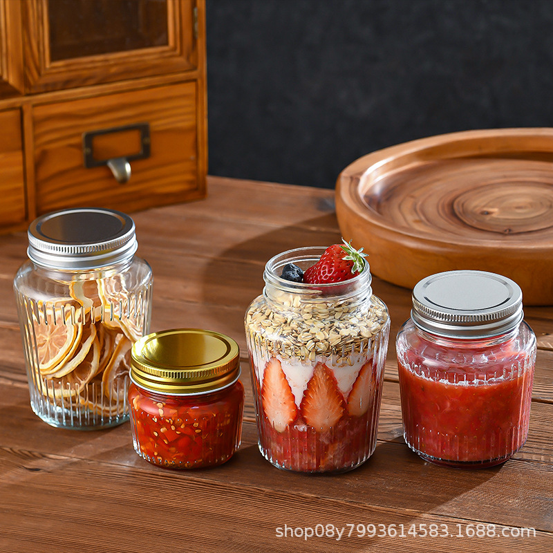 密封玻璃罐厨房果酱酱菜糖果分装透明蜂蜜鱼子酱玻璃瓶燕麦沙拉罐