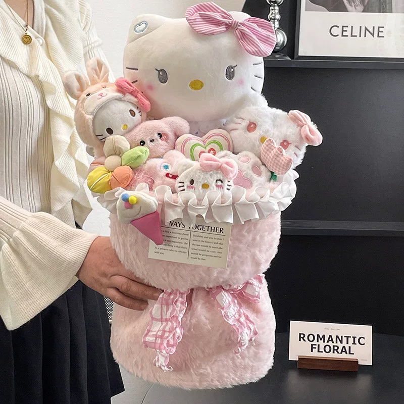 Плюшевый букет Hello Kitty, 30×22×35 см, с LED‑подсветкой, подарочным пакетом и открыткой