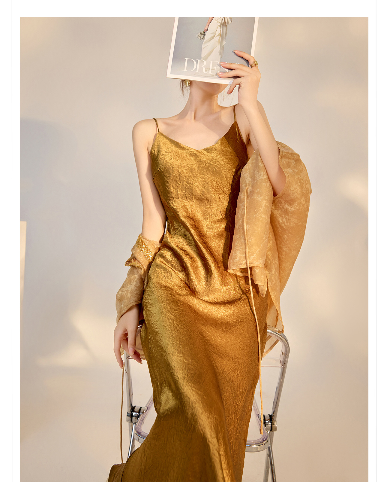 Áo dáng rộng kiểu mới thiết kế cao cấp thêu đính cườm ánh sáng, chất liệu rayon — Màu vàng chi tiết 16