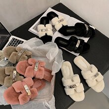 网红毛毛拖鞋女外穿2025秋冬季新款厚底一字拖小香风潮流毛绒拖鞋