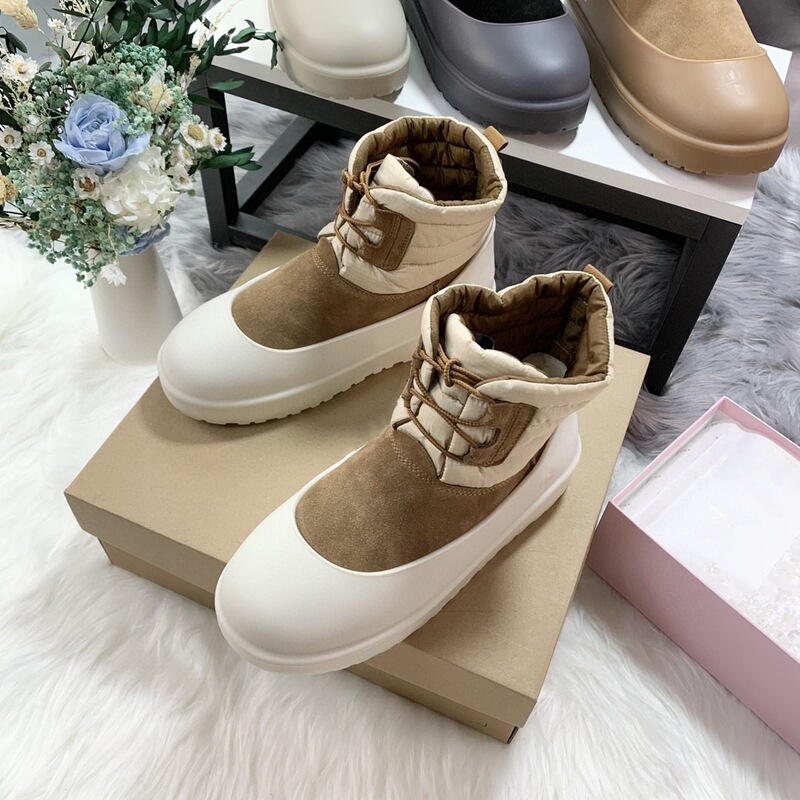 羽绒系带胶套雪地靴女羊皮毛一体情侣款保暖防滑防水鞋套棉短靴男|undefined