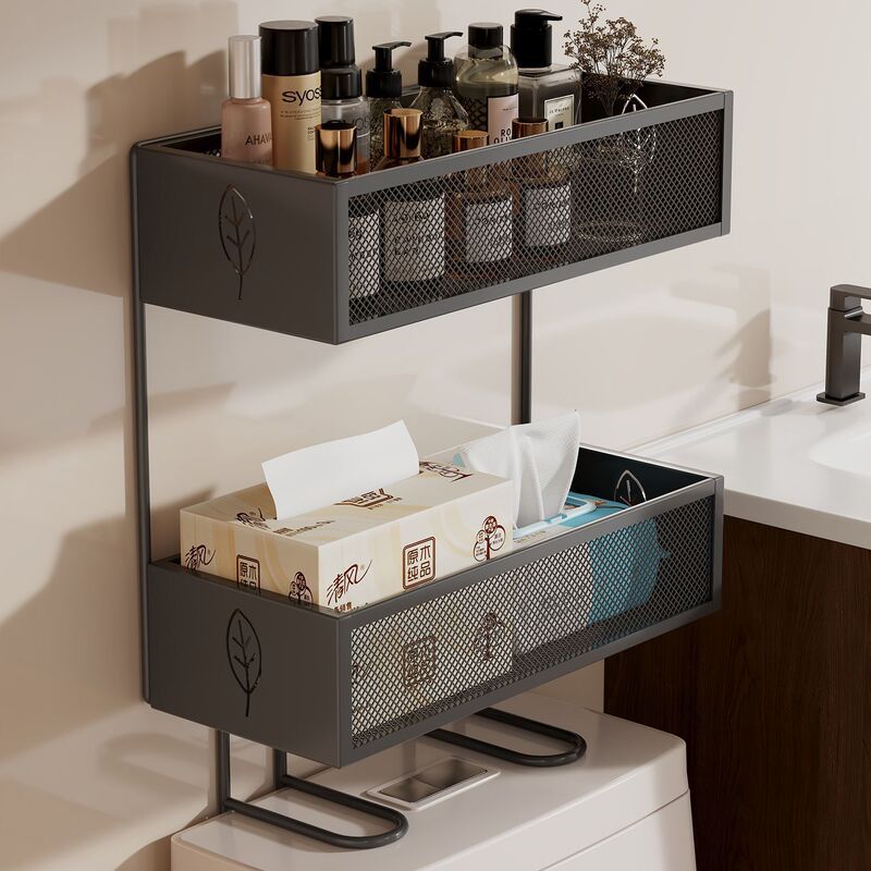Bathroom storage rack, space-saving organizer, double-layer storage rack, expandable toilet storage rack Bathroom storage rack, space-saving organizer, double-layer storage rack, expandable toilet storage rack