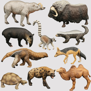 Solid Artificial Wild Animal Model Toy Cheetah, Chinese and American Tapir, Anteater, Ring-Tailed Fox, Camel, and Baboon