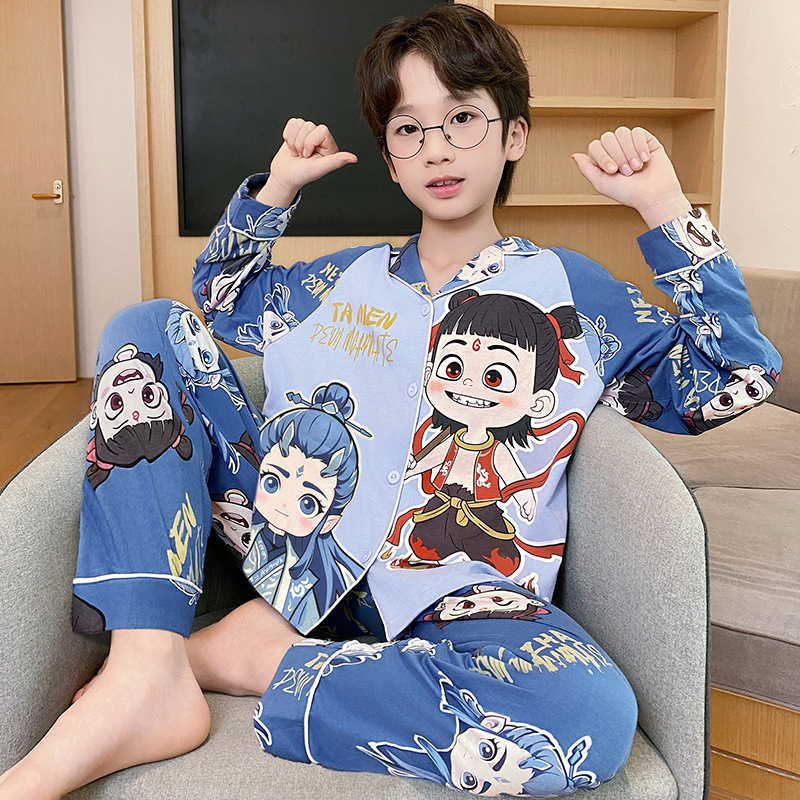 Nuevos pijamas infantiles primavera y otoño niños algodón de manga larga delgada para niños mayores adolescentes niños ropa de hogar al por mayor