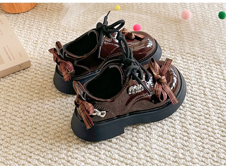 Mädchen Lederhalbschuhe Im Britischen Stil Mit Schleife Und Karo_voghion.com