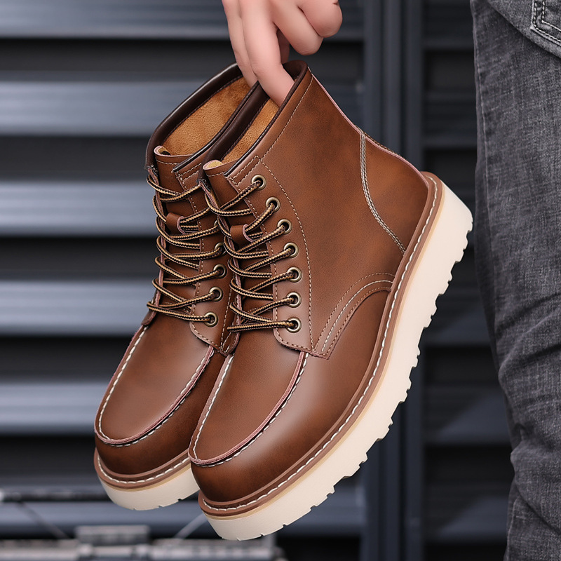 2024 New Winter Martin Boots Genuine Leather High Top Boots Men's Work Boots Retro Motorcycle Boots British Style Martin Boots
