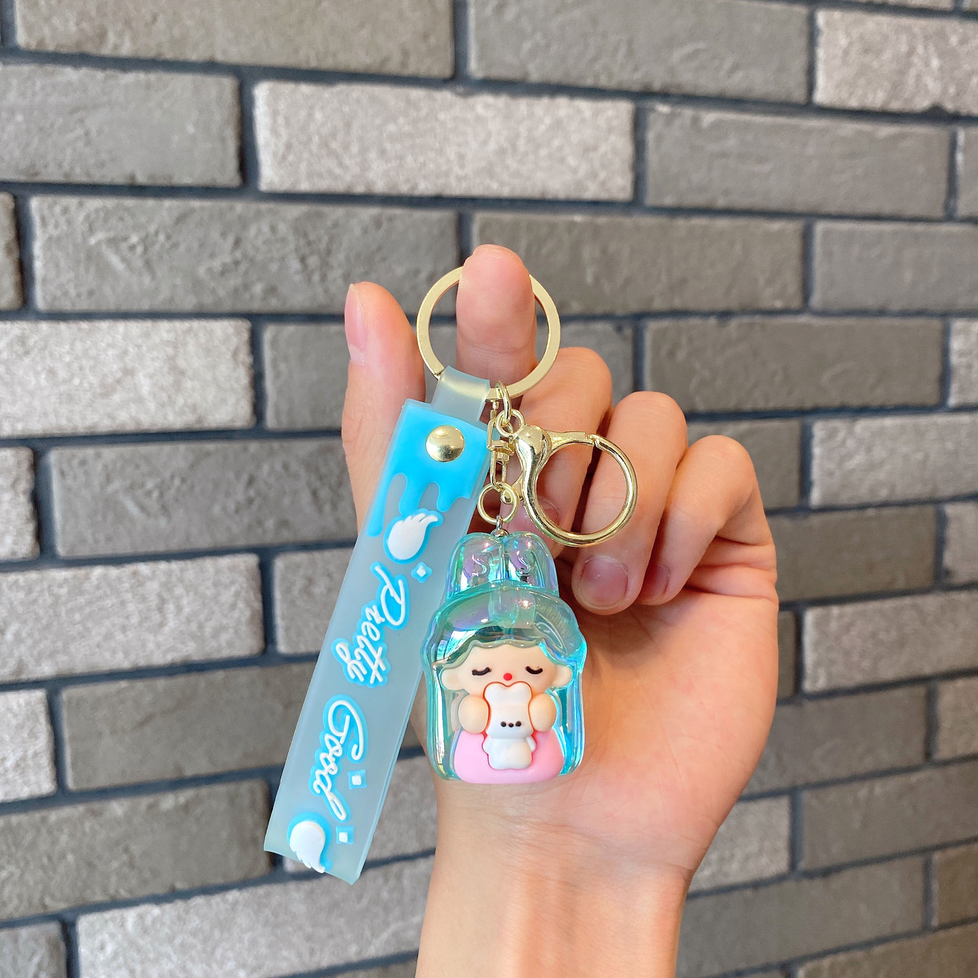 Acrílico transparente UV colorido dibujos animados lindos orejas de conejo llavero colgante pareja pequeña bolsa de regalo accesorios