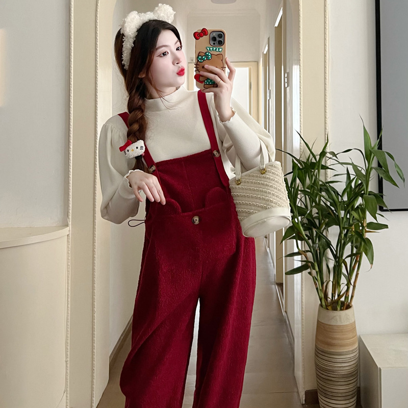 가을, 겨울용 임산부 의류 재고 보유, 벨벳과 두껍고 조절 가능한 오버올, 니트 바텀 상의, 스위트 슈트