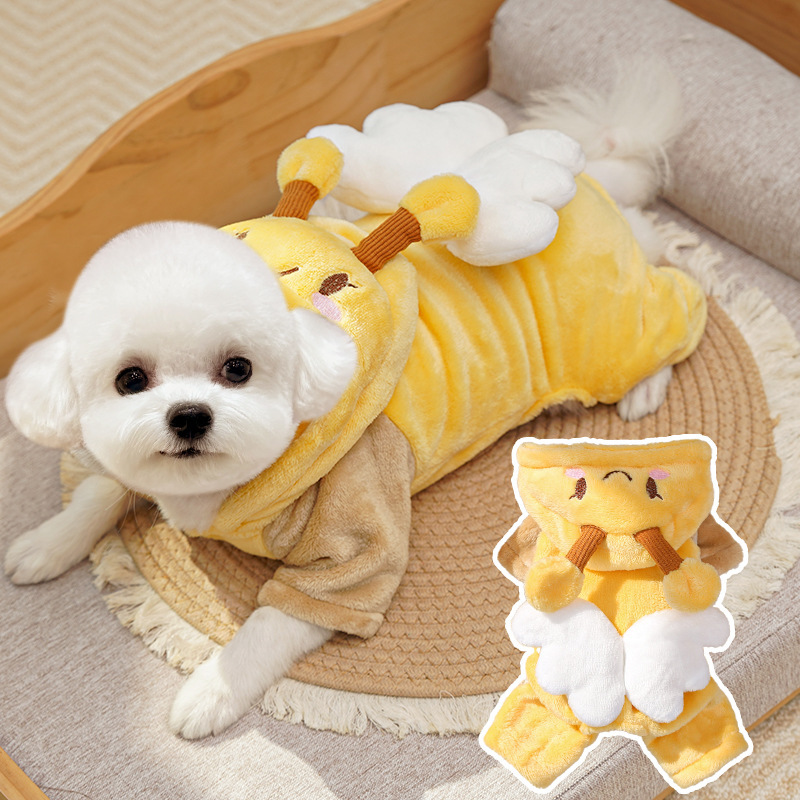 Flanel de lana de cuatro patas para mascotas perros gatos otoño invierno ropa cálida abejas gatos de patas cortas