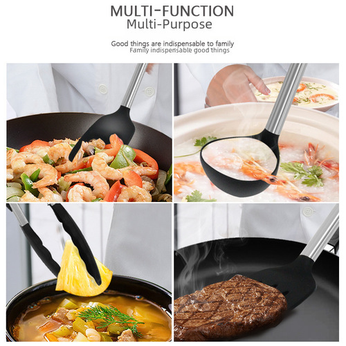 Amazon Silicone Kitchenware 15-Piece Set Soup Spoon Pot Spatula Stainless Steel Handle Scoop Household Kitchenware Set 