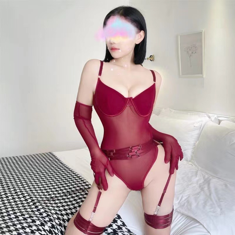 Pure Lust Steel Ring Push-Up Corset Jumpsuit with Garter and Gloves — detail image 2