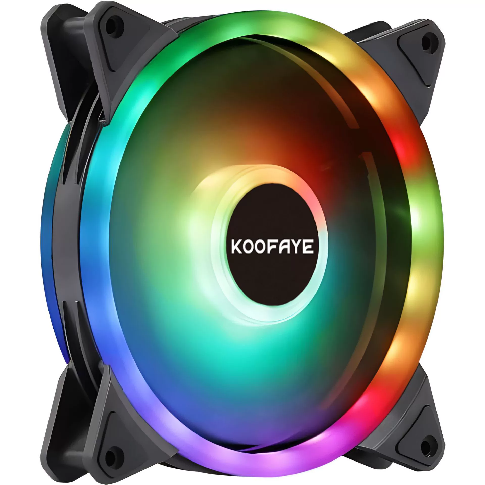 Двойной сопловой светящийся вентилятор KOOFAYE с RGB-фантазией, тихое охлаждение корпуса, вентилятор 12 см, коробка