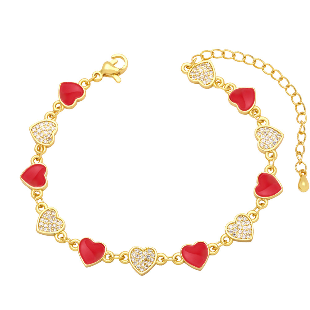 Fashion Copper Heart shape Bracelet Enamel Zircon Copper Bracelets