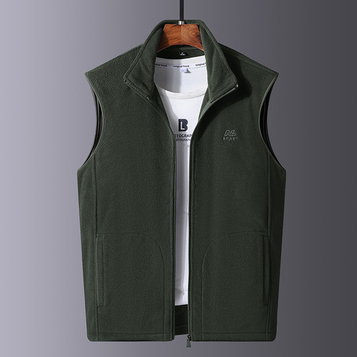 Mid-to-Old Age Fleece Lined Insulated Vest Jacket Autumn Stand Collar Spring and Autumn Style Top