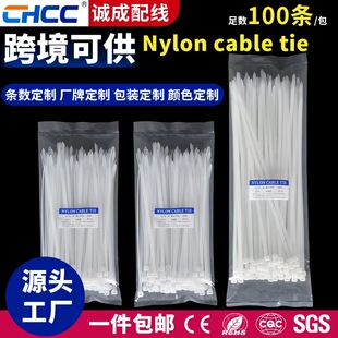 Nylon Tie 100 Pieces Packaging Black and White Thickeneded Self-Locking Plastic Tie Manufacturer Cross-Border Spot Wholesale