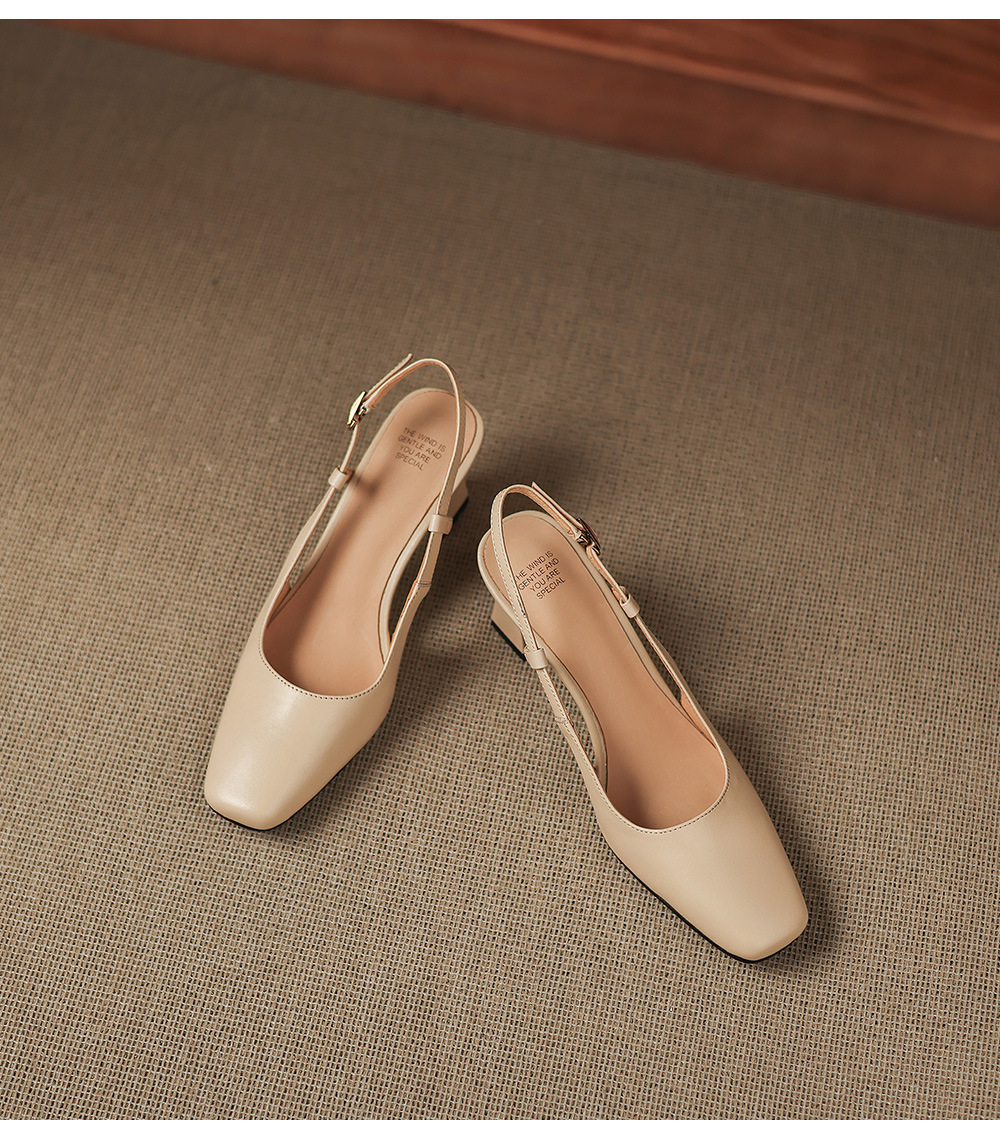 Sandal nữ cao gót 6,5 cm mũi hở quai khóa da bò — màu nâu chi tiết 16