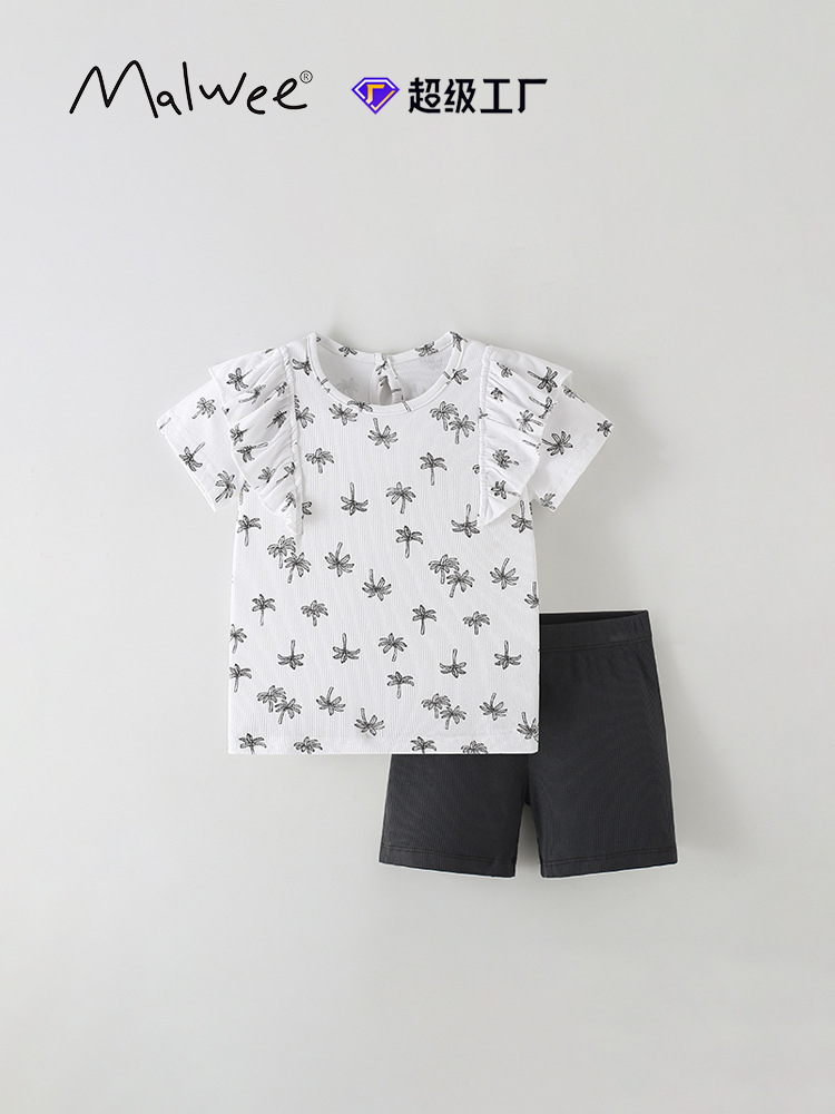 Traje de niña malwee transfronterizo verano nuevo estilo europeo y americano niño pequeño y mediano cuello redondo manga corta linda niña traje de dos piezas