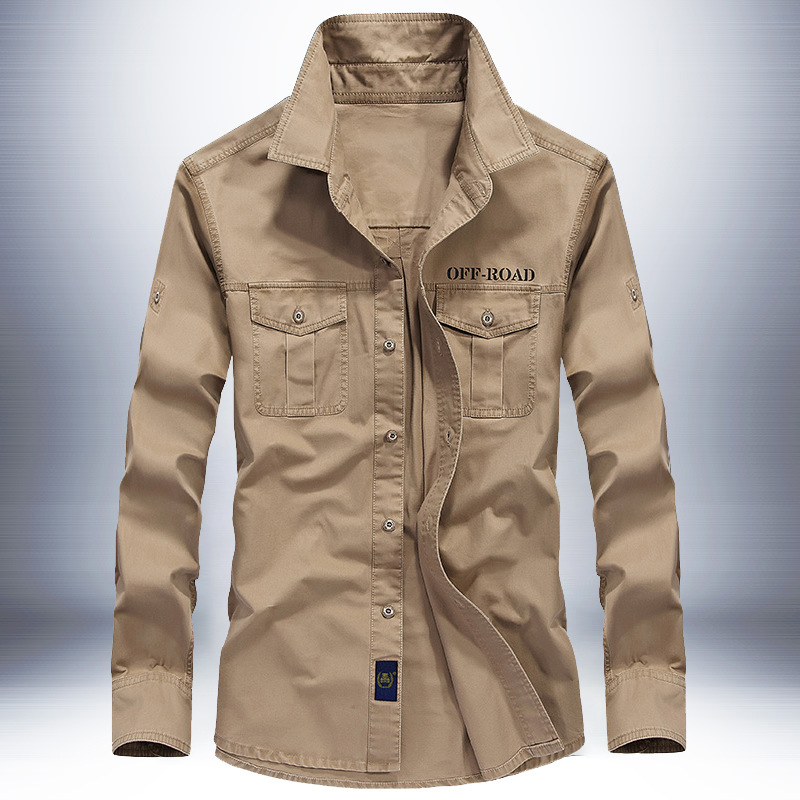 Camisas de trabajo de mediana edad transfronterizas de estilo americano chaqueta de hombre primavera y otoño casuales de algodón camisa de manga larga chaqueta de hombre
