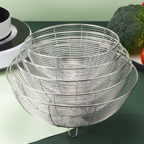 Wholesale stainless steel fruit basket household drain basket vegetable basket round three-legged storage basket kitchen gadgets