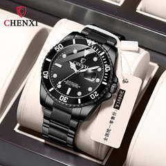 Black Water Ghost Labor Watch Men's Fashion Waterproof Quartz Watch Direct Manufacturer Wholesale Steel Strap Magnifying Glass Calendar Watch