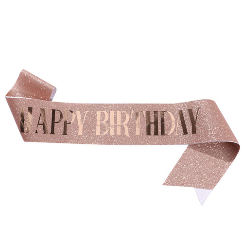 European and American new party HAPPY BIRTHDAY ribbon etiquette belt glitter cloth bronzing shoulder strap birthday dress