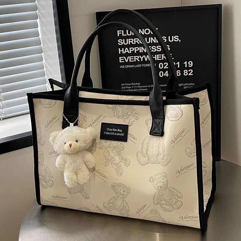 Large-Capacity Canvas Tote Bag for Women 2024 Japanese Style Cartoon Satchel Shopping Bag Commuter Bag Travel Mommy Bag