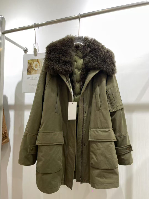 秋冬新款托斯卡纳毛领风衣款羽绒服派克服通勤休闲女皮草羽绒外套|undefined