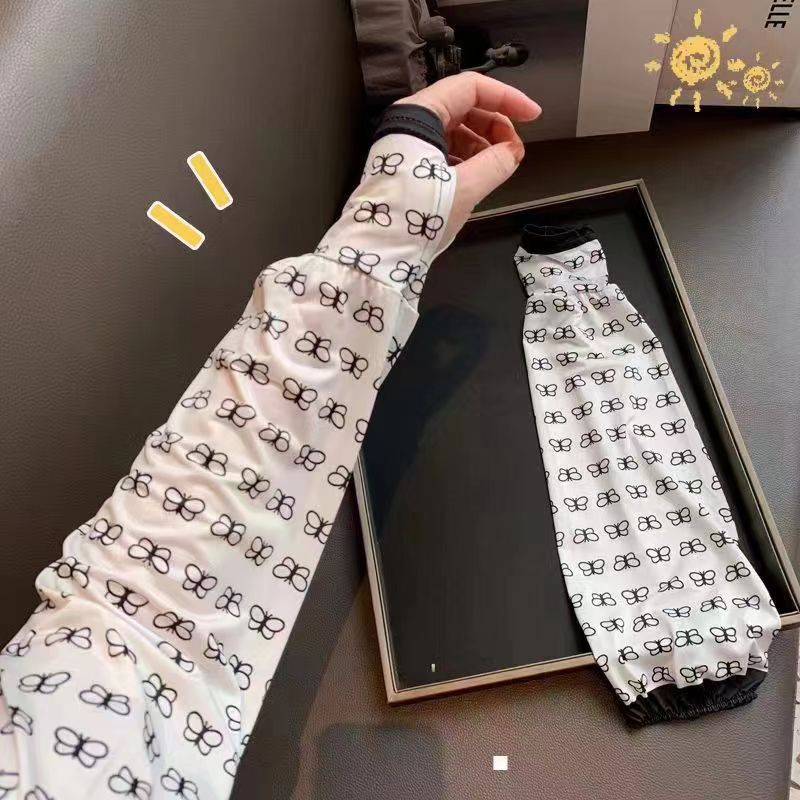 (2개) 선스크린 소매 여성의 플러스 사이즈 느슨한 아이스 실크 운전 소매 여름 UV 보호 여행 장갑 소매 편지 아이스 소매