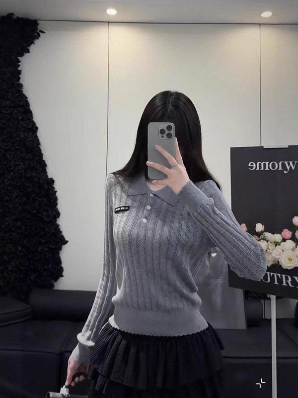 miu家女装25秋冬新款羊毛领针织衫百搭时尚气质长袖女上衣POLO衫|undefined