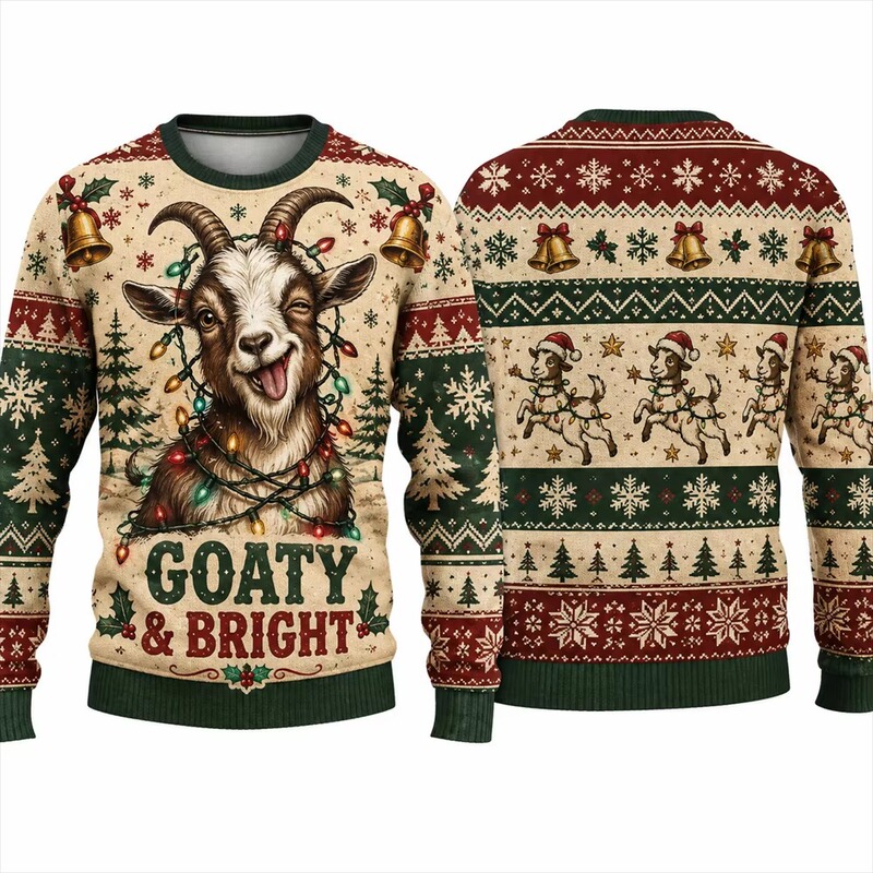 Amazon Men's Funny Goat 3D Printed Crew Neck Long Sleeve Unisex Ugly Christmas Sweatshirt Holiday Party Pullover Amazon Men's Funny Goat 3D Printed Crew Neck Long Sleeve Unisex Ugly Christmas Sweatshirt Holiday Party Pullover