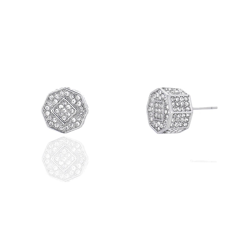 HIPHOP full diamond three-dimensional geometric earrings, personalized Instagram style fashion accessories, men's_voghion.com