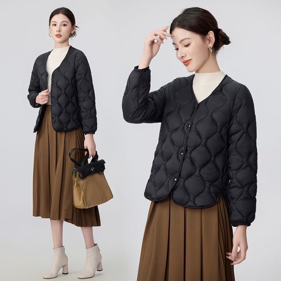 2025 新秋冬羽绒棉服V领轻薄棉衣女短款妈妈保暖修身棉袄内胆外套|undefined