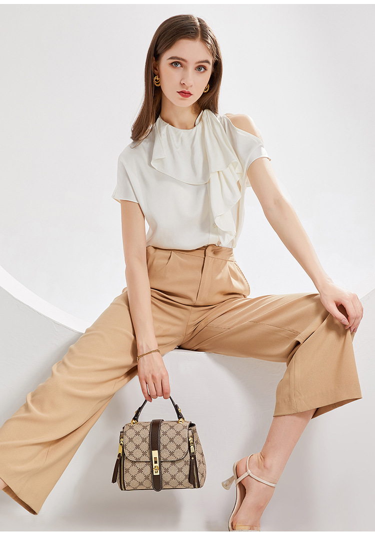 Túi bucket nữ cổ điển phong cách retro, thiết kế rút dây, xách tay đeo chéo tiện lợi — Màu cà phê chi tiết 8